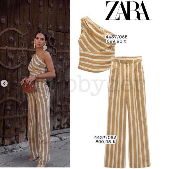 ZARA NEW WOMAN STRIPE ASYMMETRIC JACQUARD TOP TOFFEE XS 4437/065 BLOGGERS - Picture 4 of 5